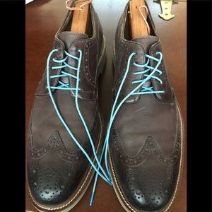 Cole Haan Wingtips: brown, leather, blue laces